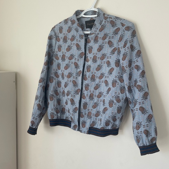 luna allegra Jackets & Blazers - MADE IN ITALY - Luna Allegra - Light Blue Pineapple-Print Bomber Jacket - Medium